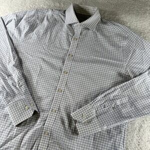 Twillory Men's Large 16 Long Sleeve Button Stretch Dress Shirt Purple Check Blue